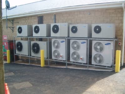 Large-scale outdoor refrigeration plant bank installed by Cool Solutions.