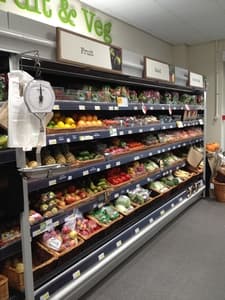 Fresh produce refrigerated display cabinet installed by Cool Solutions — fruit and veg merchandising.